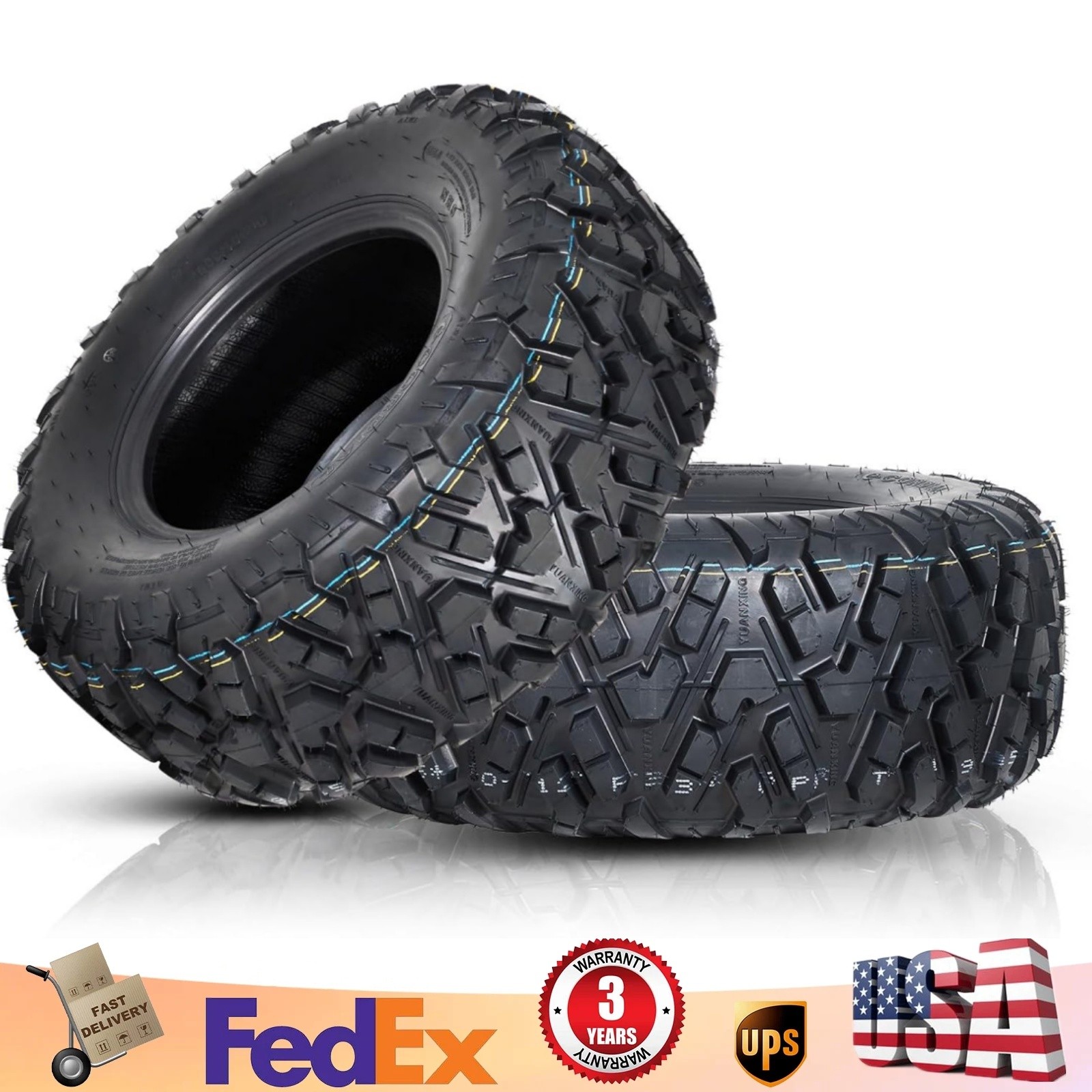 25×10-12 ATV UTV Tires, 25x10x12 All-Terrain ATV Tires, 6PR Tubeless, Set of 2