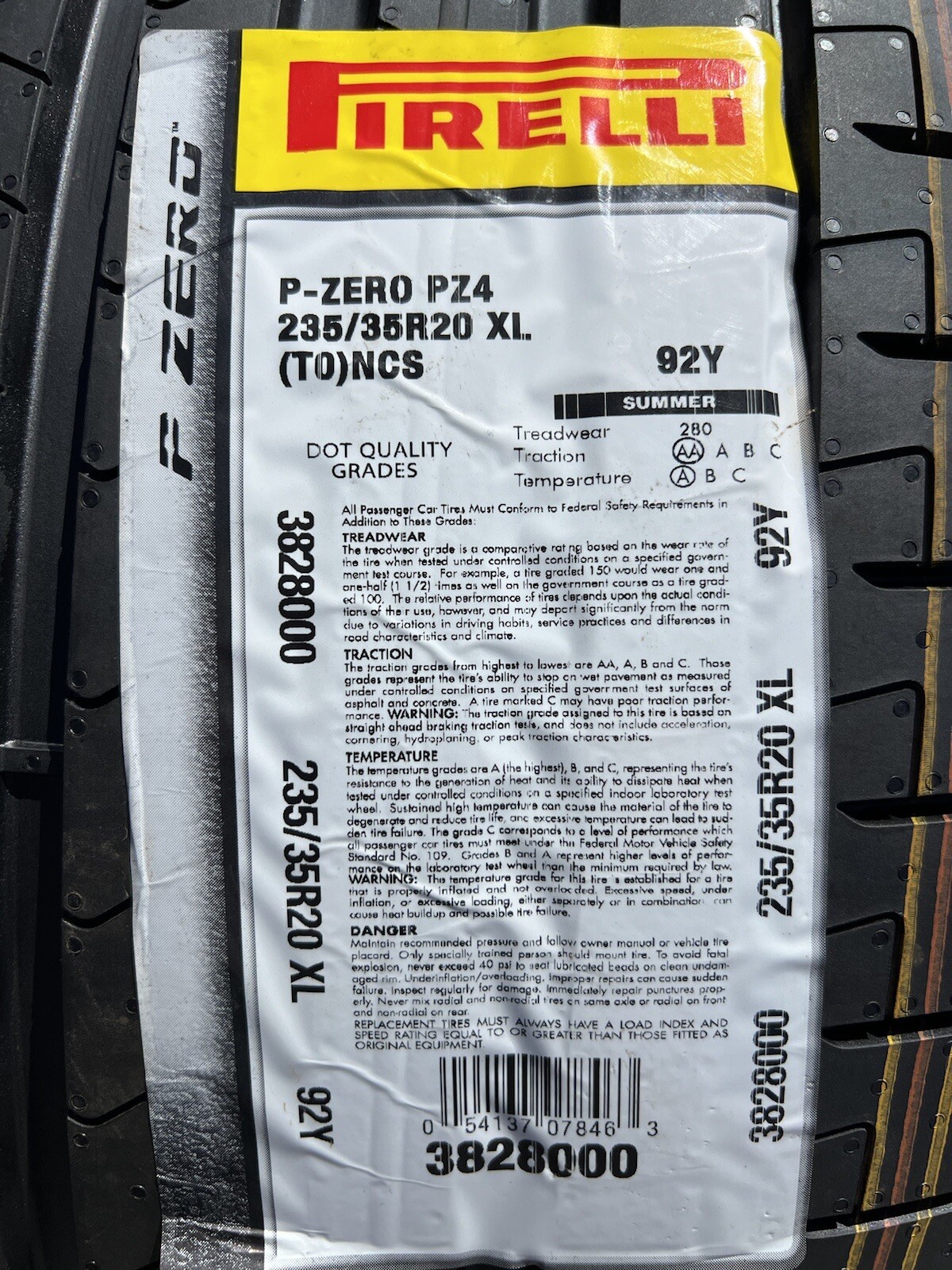 Set of FOUR BRAND NEW Pirelli P Zero PZ4 235/35R20 92Y T0 Tesla ELECT PNCS Tires