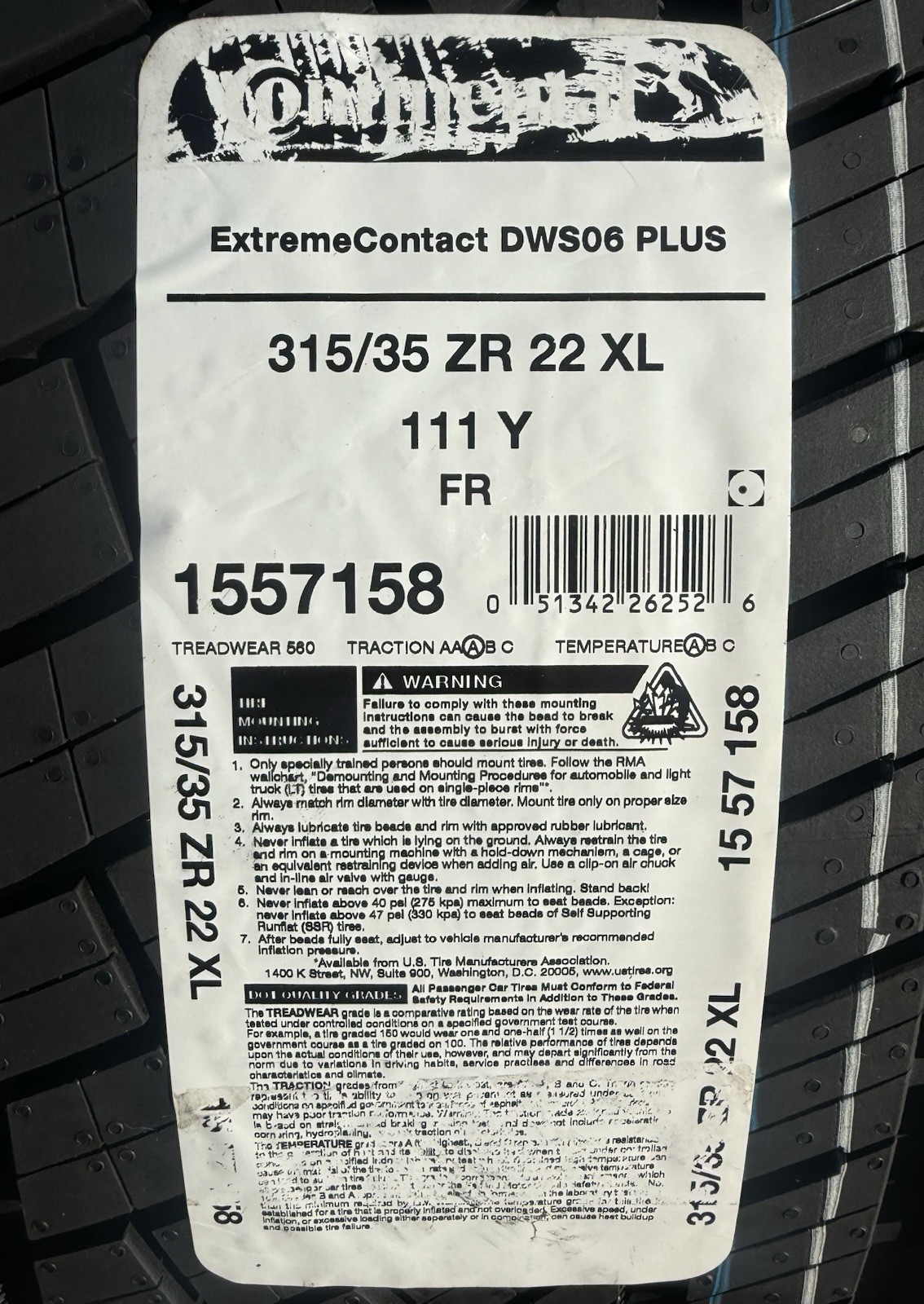 TWO BRAND NEW 315/35ZR22 111Y Continental ExtremeContact DWS 06 Plus DWS06+