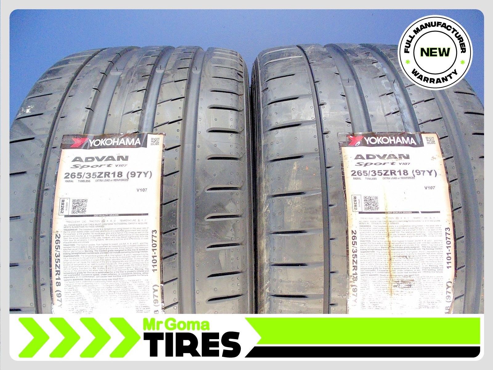 2 BRAND NEW YOKOHAMA ADVAN SPORT V107 XL 265/35ZR18 TIRES 97Y 2653518
