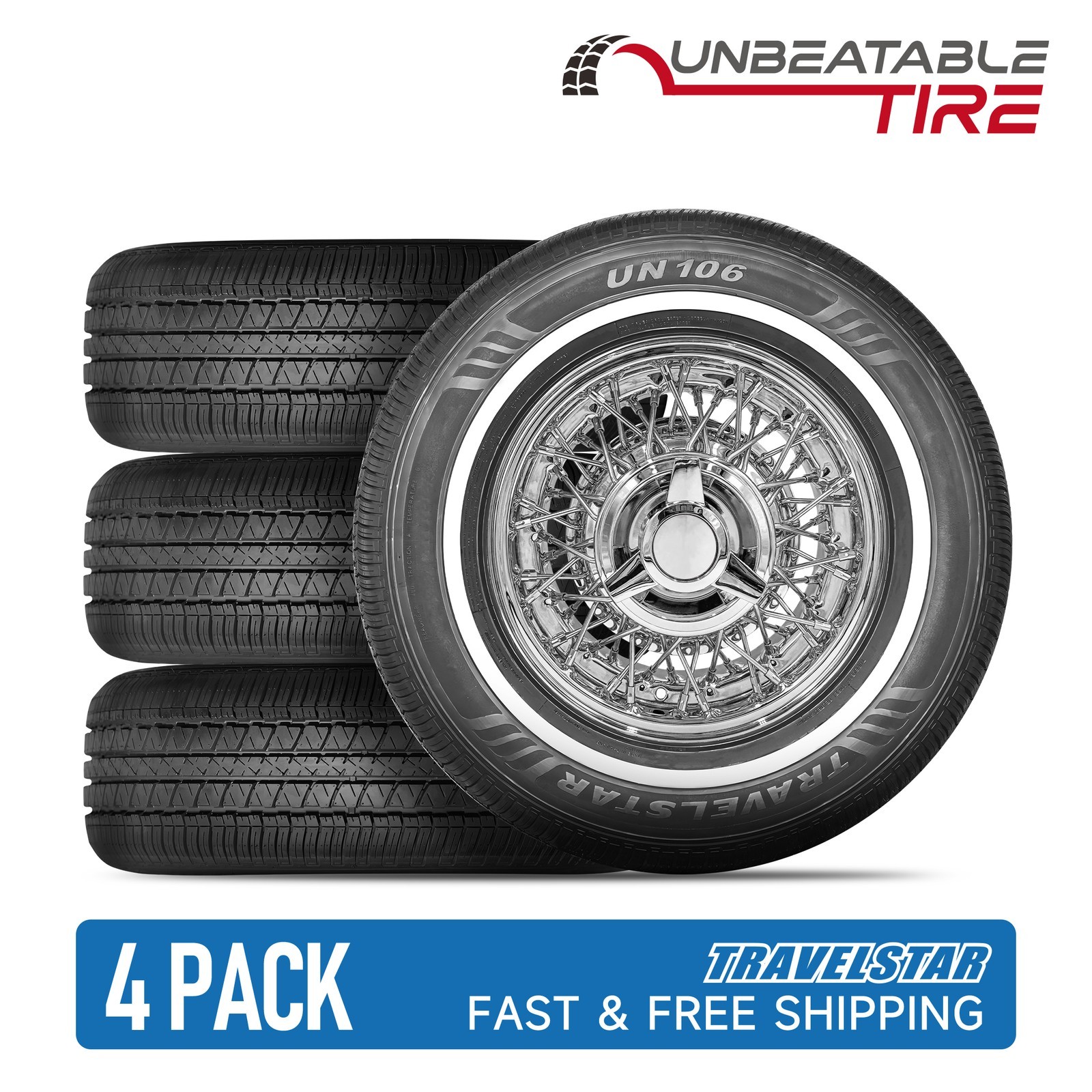Set of 4 Travelstar UN106 205/70R15 96T 18mm White Wall A/S Passenger Car Tire
