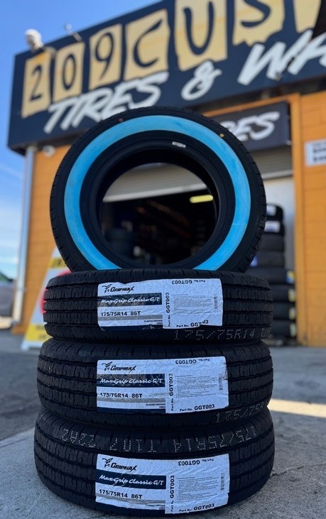 (QTY 4) 175/75R14 GripMax MaxGrip Classic GT 86T SL White Wall Tires 40mm