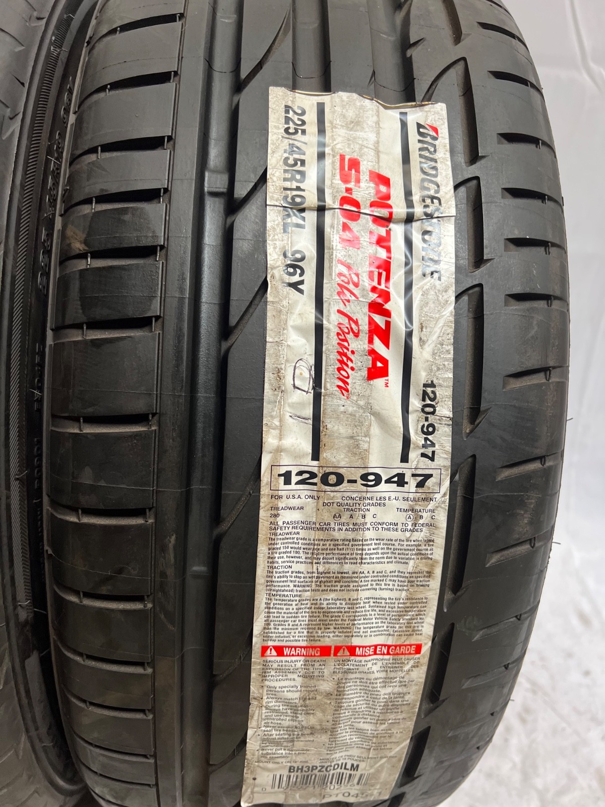 2 – NEW 225/45R19 XL (96Y) Bridgestone Potenza S-04 Pole Position – 9051