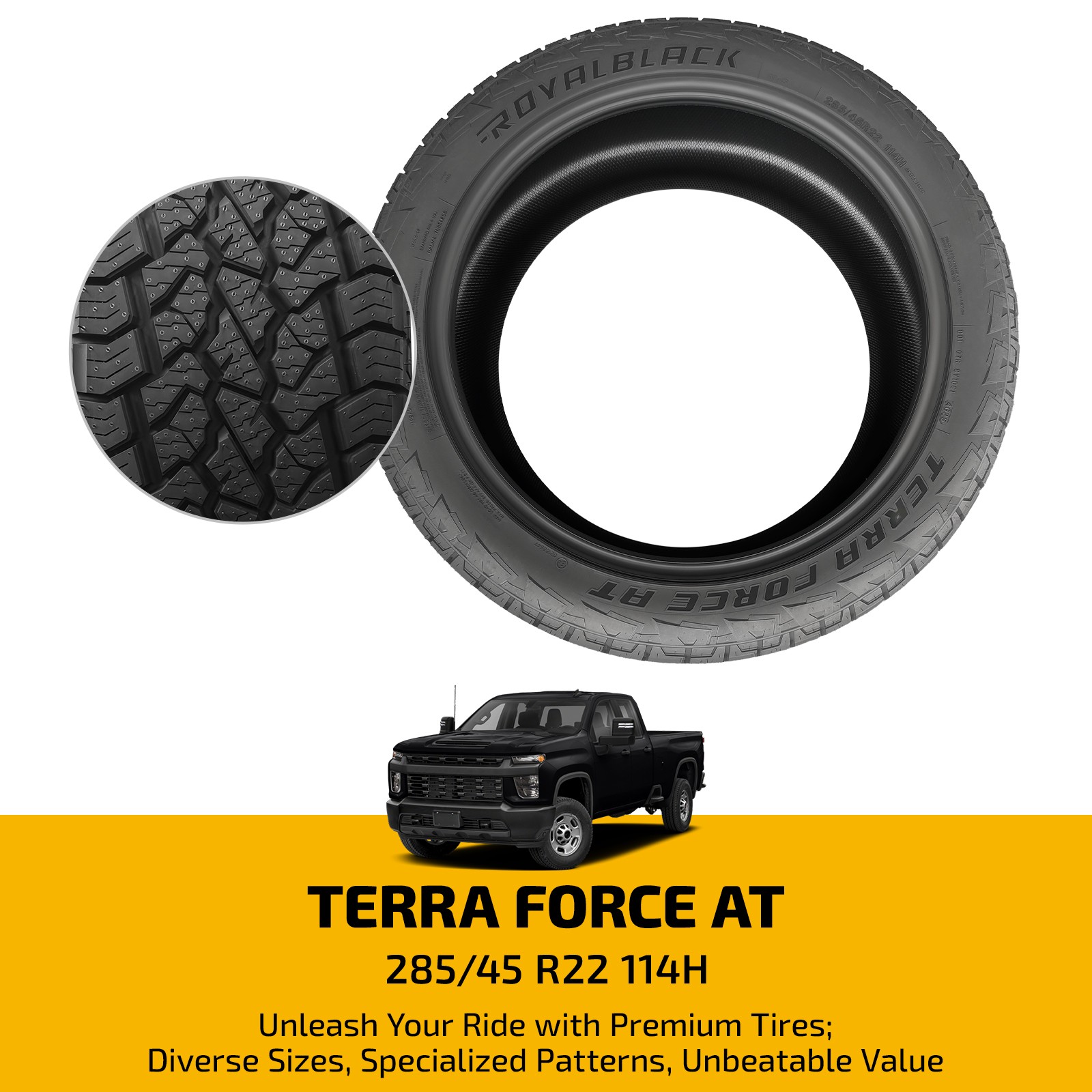 Long Lasting TERRA FORCE AT Tire 285/45R22 114H 9.6mm Tread Fits Chevrolet Tahoe