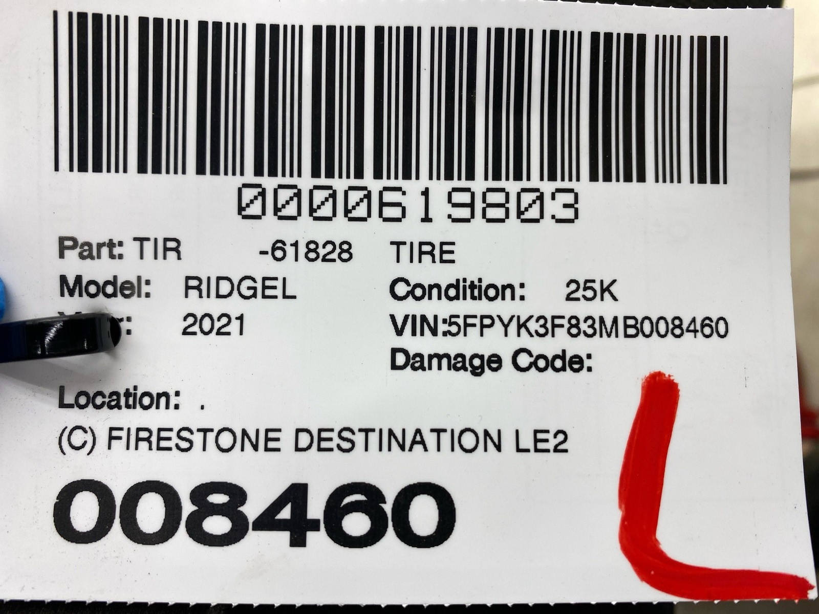 (C) FIRESTONE DESTINATION LE2 245/60R18 105H TIRE TREAD 7/32NDS DATECODE 0321