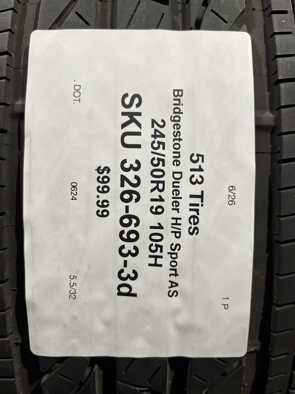 1 Tire Bridgestone Dueler H/P Sport AS RFT ★ BMW 245/50R19 105H DOT.0624 5.5/32