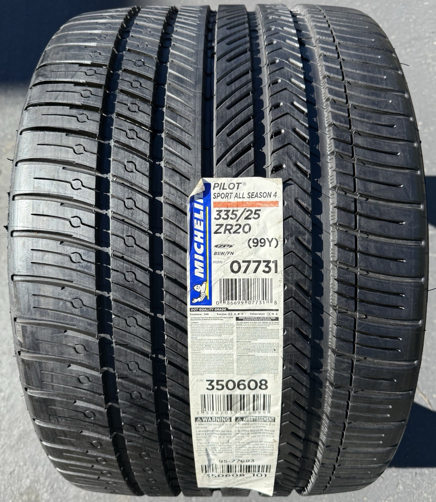 ONE BRAND NEW 335/25ZR20 99Y Michelin Pilot Sport All Season 4 ZP Run Flat Tire