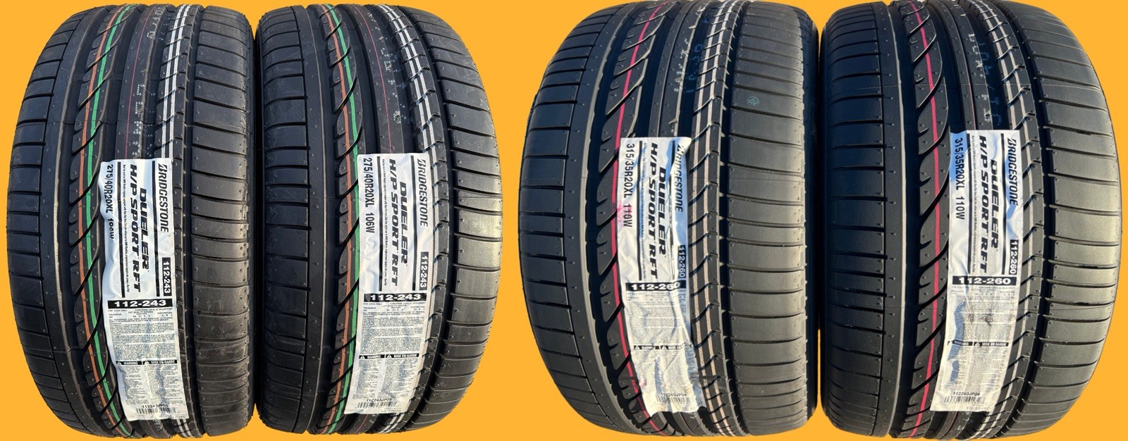 4X NEW Bridgestone Dueler H/P Sport RFT BMW Run Flat 2X 275/40R20 & 2X 315/35R0