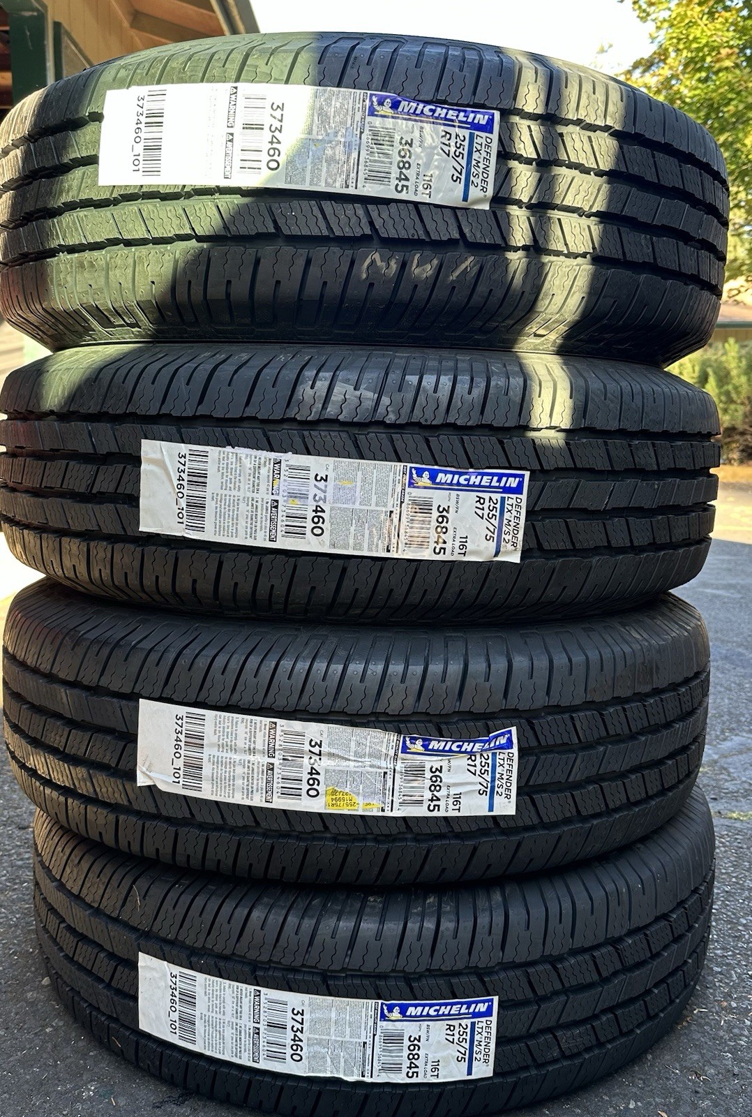(QTY 4) 255/75R17 Michelin Defender LTX M/S2 116T XL Black Wall Tires