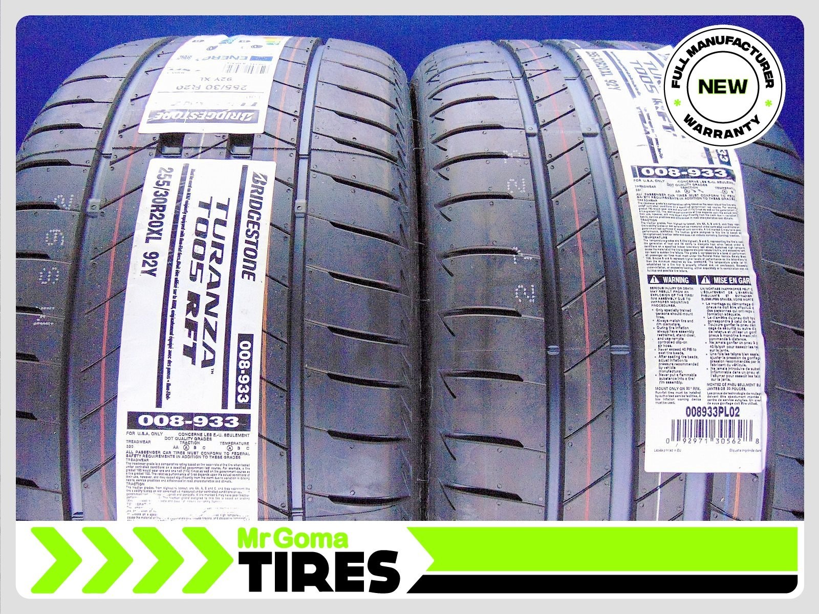 2 BRAND NEW 255/30R20 BRIDGESTONE TURANZA T005 RFT XL TIRES Run flat 2553020