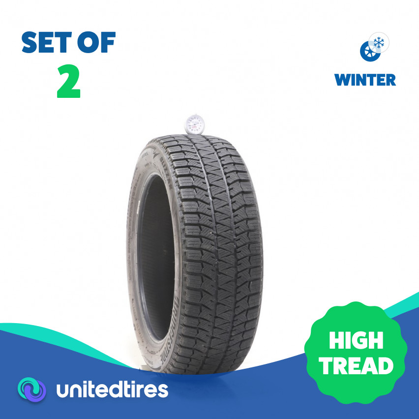 Set of (2) Used 185/55R16 Bridgestone Blizzak WS90 Studless 87T – 9.5/32