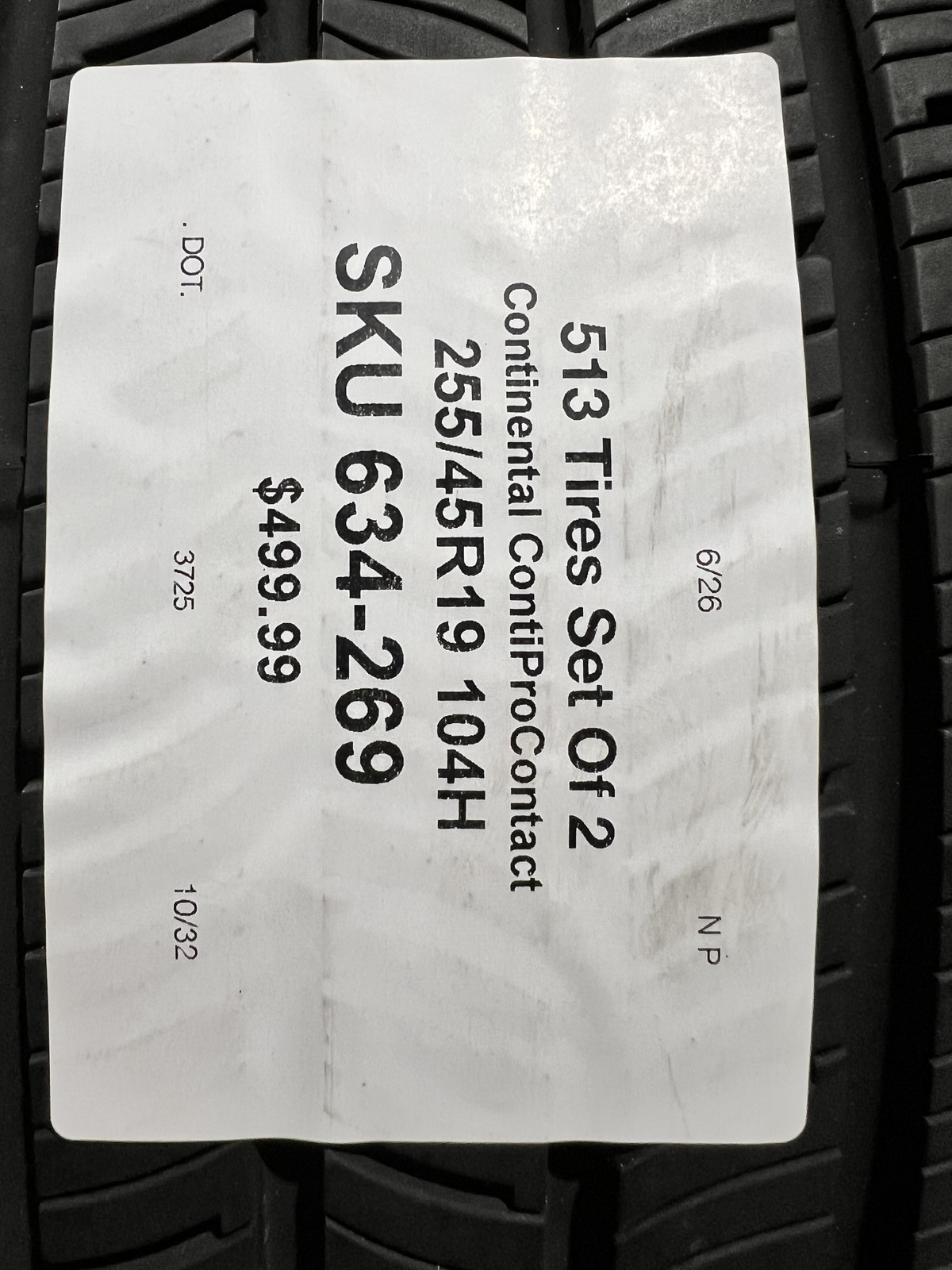 Set Of 2 Continental ContiProContact AO 255/45R19 104H DOT.3725 10/32 NO Patch