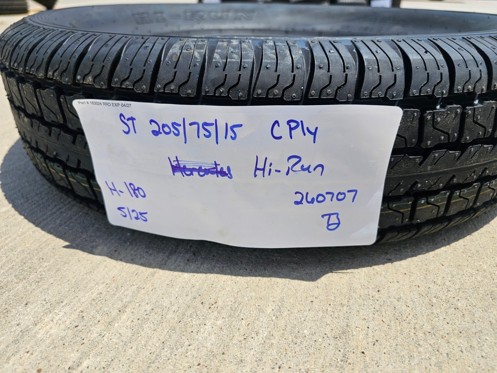 (1) 205/75/15 HI-RUN H-180 tire ST 205/75R15 LT 6 ply LR C 101M trailer NEW