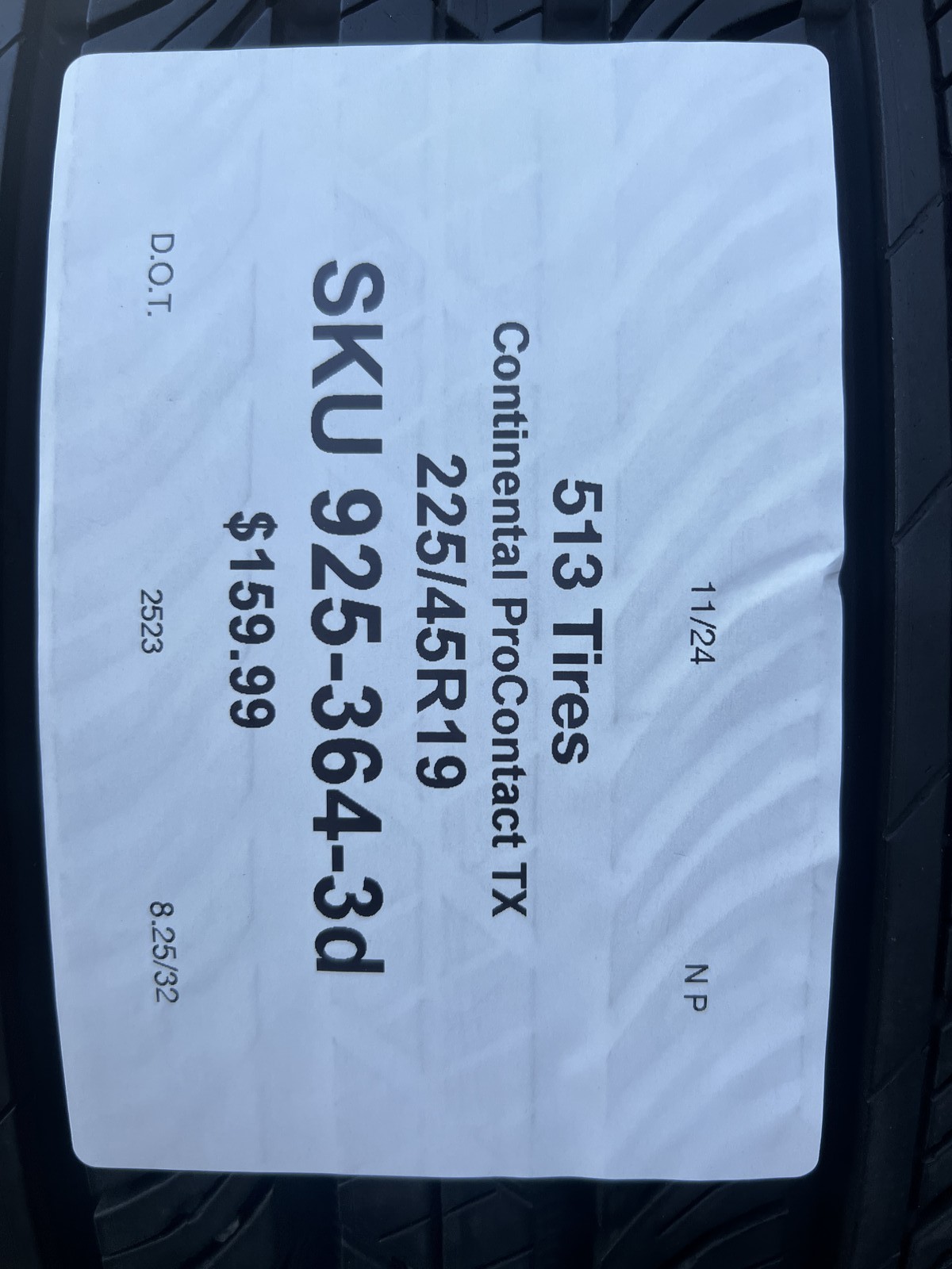 1 Tire Continental ProContact TX SSR ★ BMW 225/45R19 96H DOT.2523 8/32 NO Patch