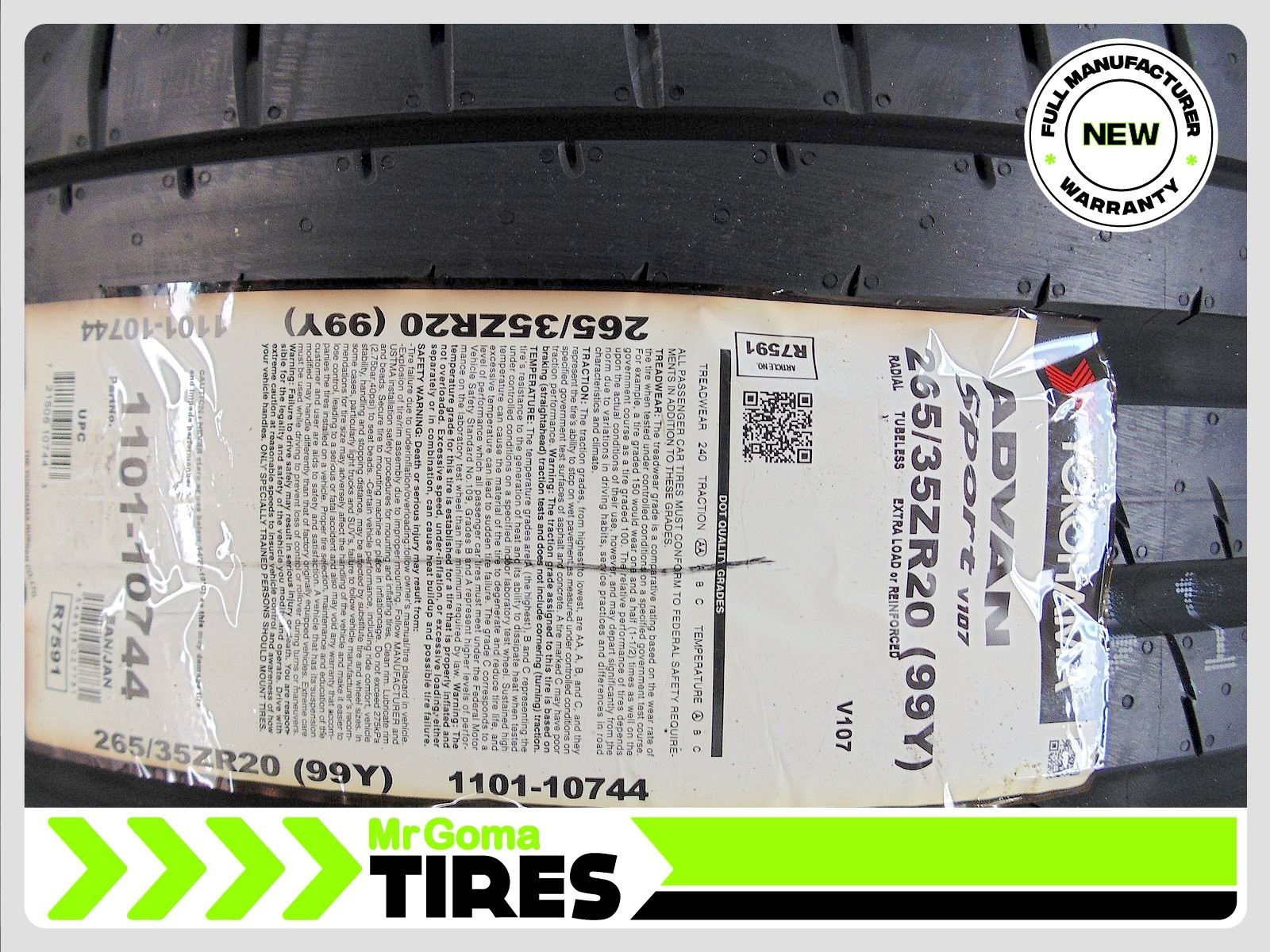 2 265/35ZR20 BRAND NEW YOKOHAMA ADVAN SPORT V107 XL TIRES 99Y 265/35/20 2653520