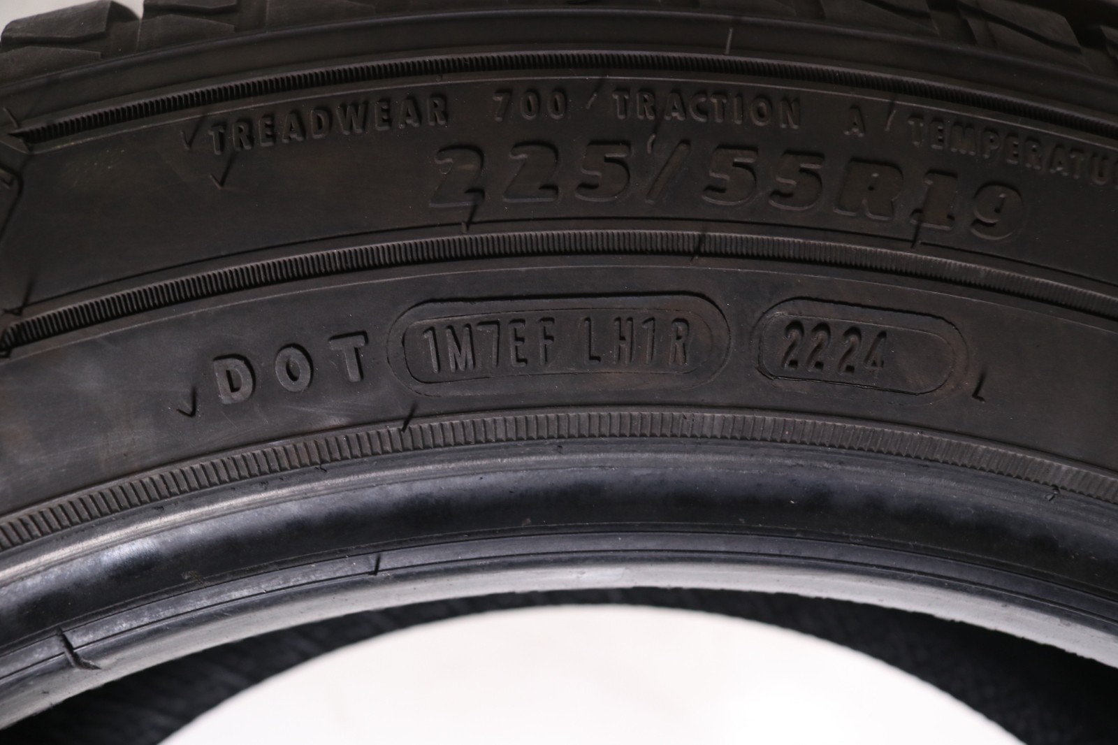 Set of 2 Used 225/55R19 Goodyear Assurance WeatherReady 2 – 103V – 9.5-10.5/32