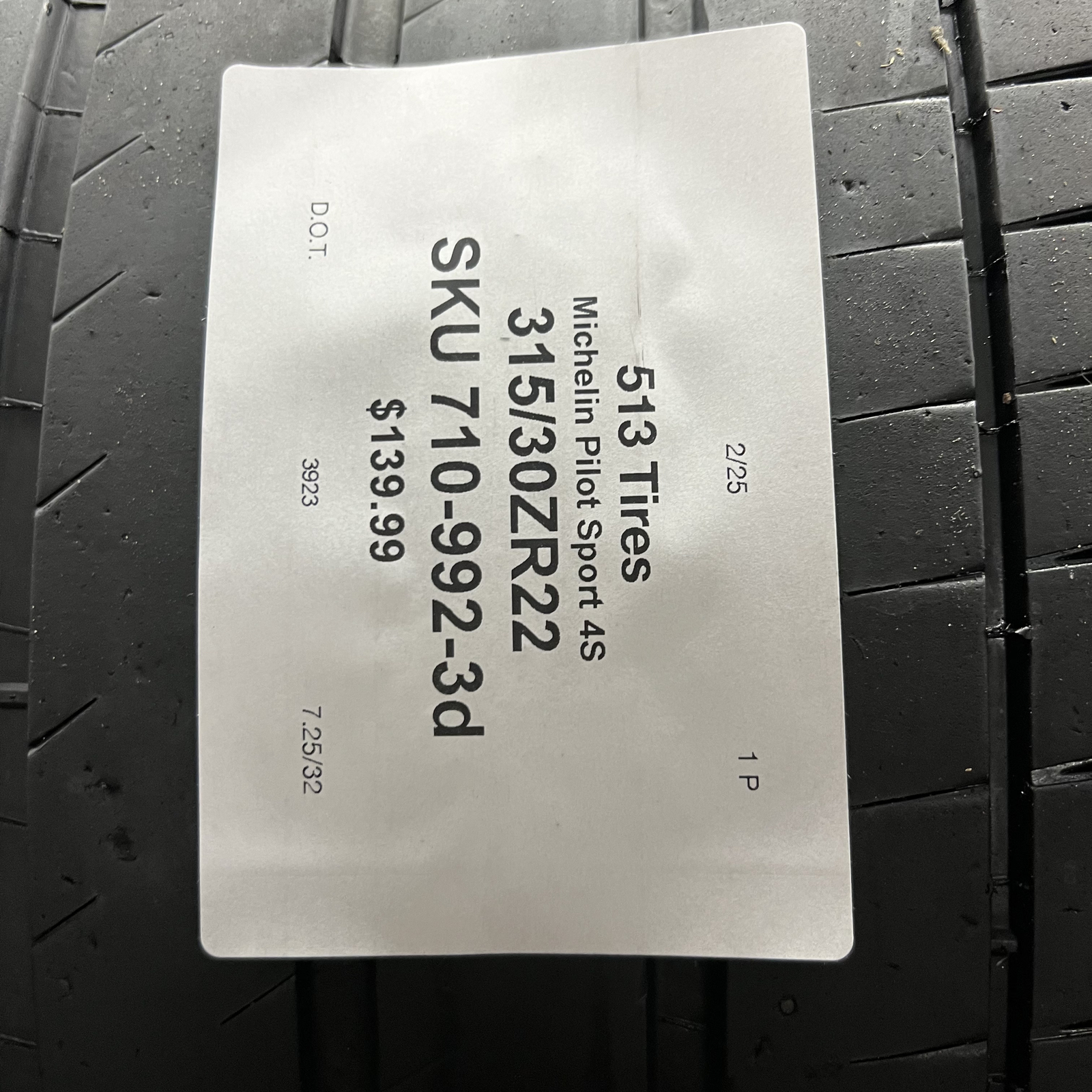 1 Tire LikeNew Michelin Pilot Sport 4S BMW 315/30ZR22 107Y DOT.3923 7.25/32