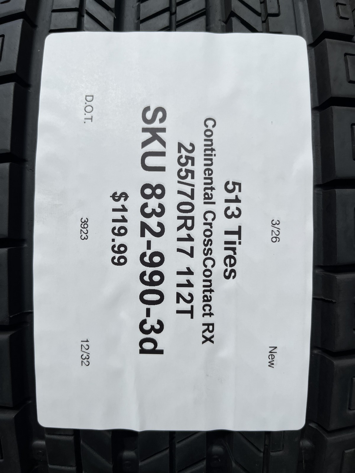 1 New Tire Continental CrossContact RX 255/70R17 112T DOT.3923 12/32