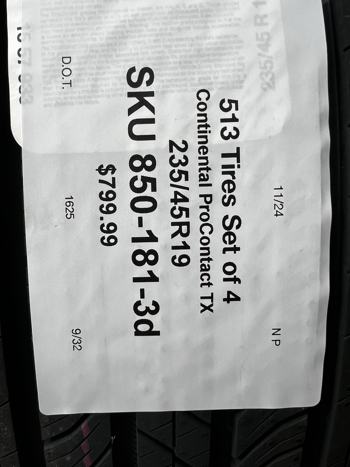 Set Of 4 New Continental ProContact TX 235/45R19 95H DOT.1625