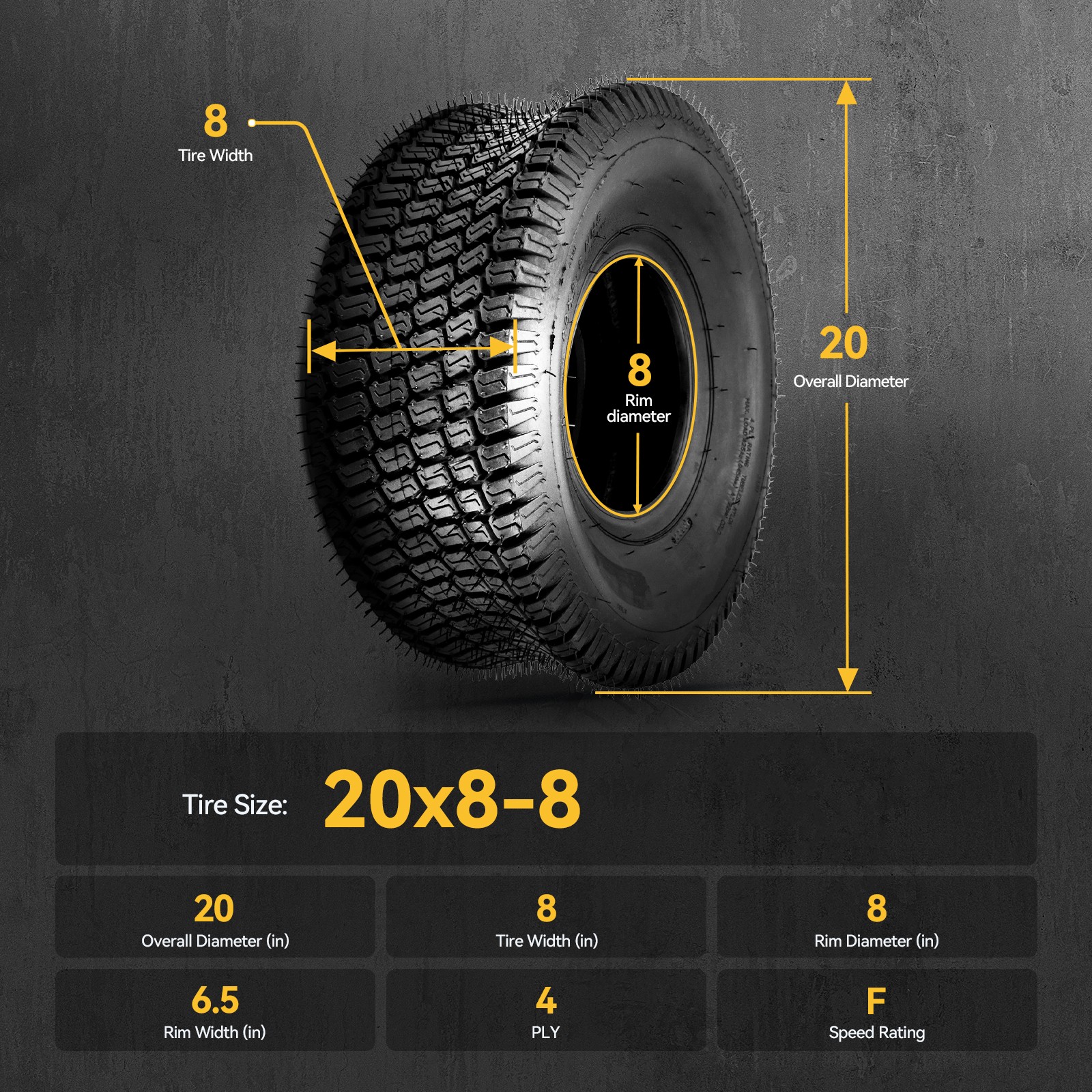 1pc 20×8-8 ATV Tire 4ply Lawn Turf Golf Cart Tire