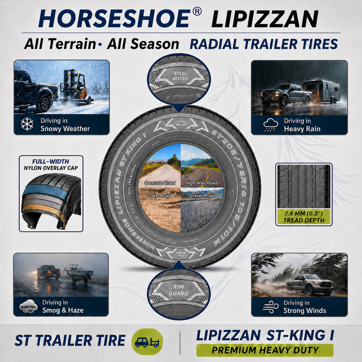 2 ST205/75R14 10PR 109/104M Trailer Tires 10 Ply LIPIZZAN ST-KING II 205 75 14