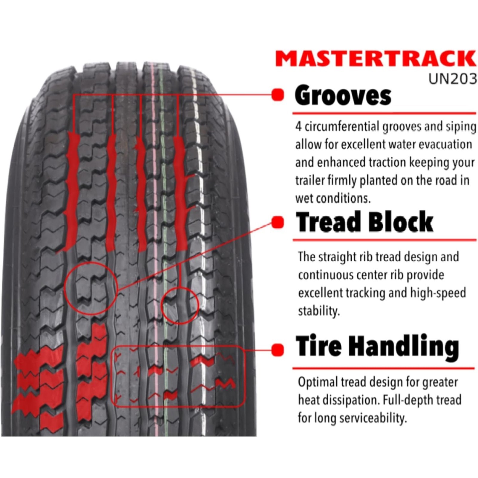 Mastertrack UN203 ST205/75R15 8Ply 107/102N Load D Radial Trailer Tire 205 75 15