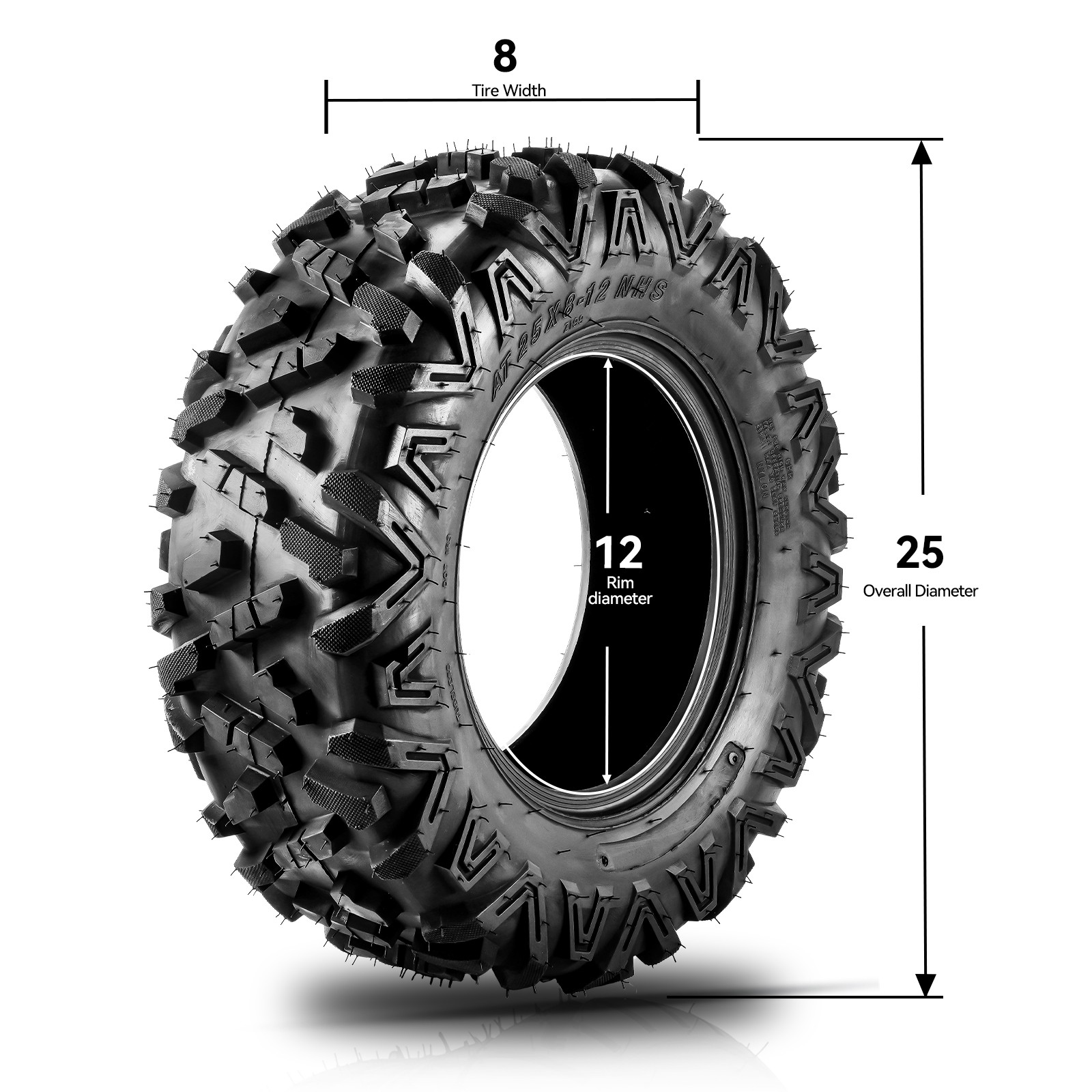 25×8-12 25-8-12 25x8x12 25×8.00-12 6Ply All Terrain Tire Z-199-1 Rubber 2Pcs New