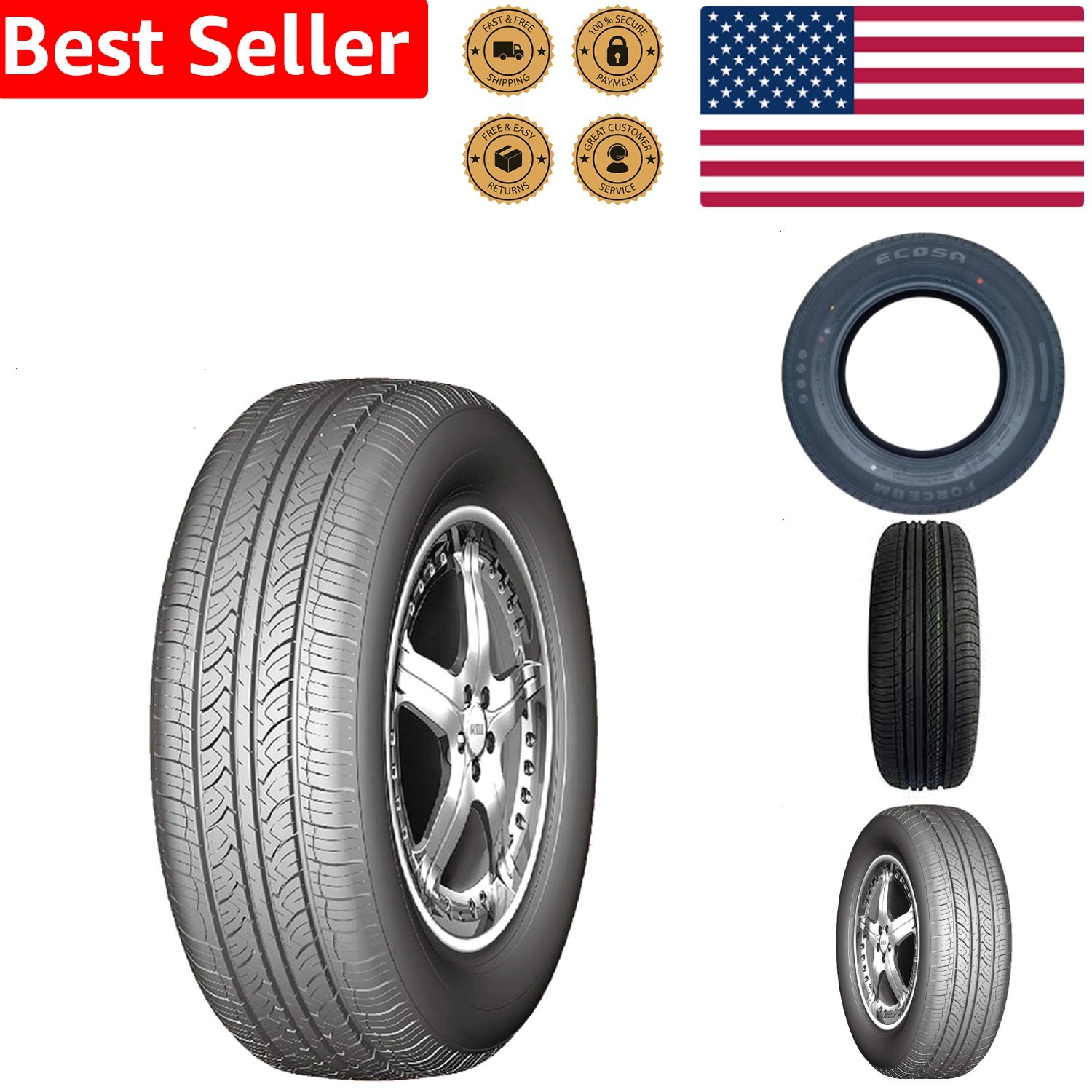 Ecosa All Season Tire 165/80R13 83T Radial Passenger Universal Fit