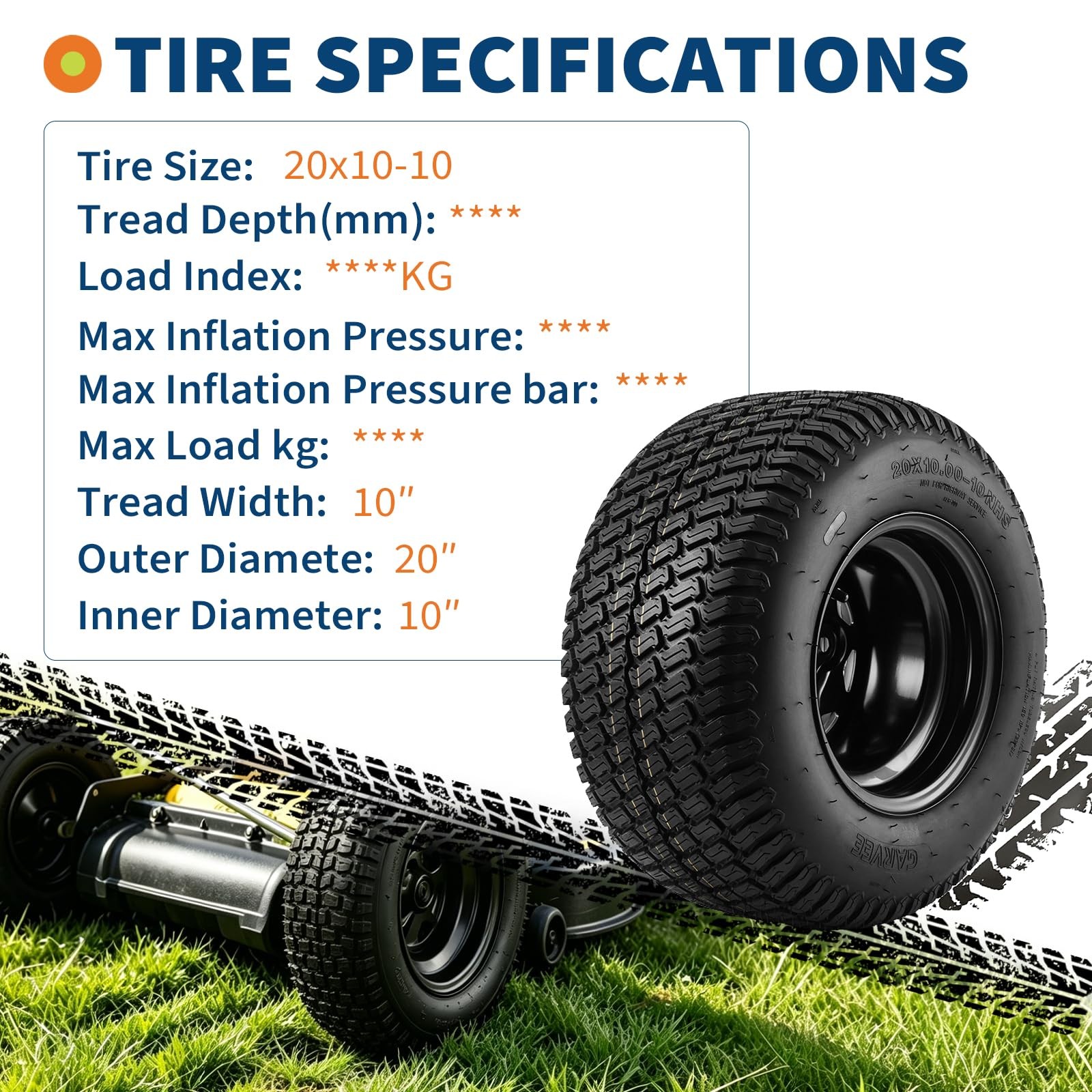2pack 20×10-10 Rubber Lawn Mower Tire & Wheel Assembly 20×10-10 Replacement Tire