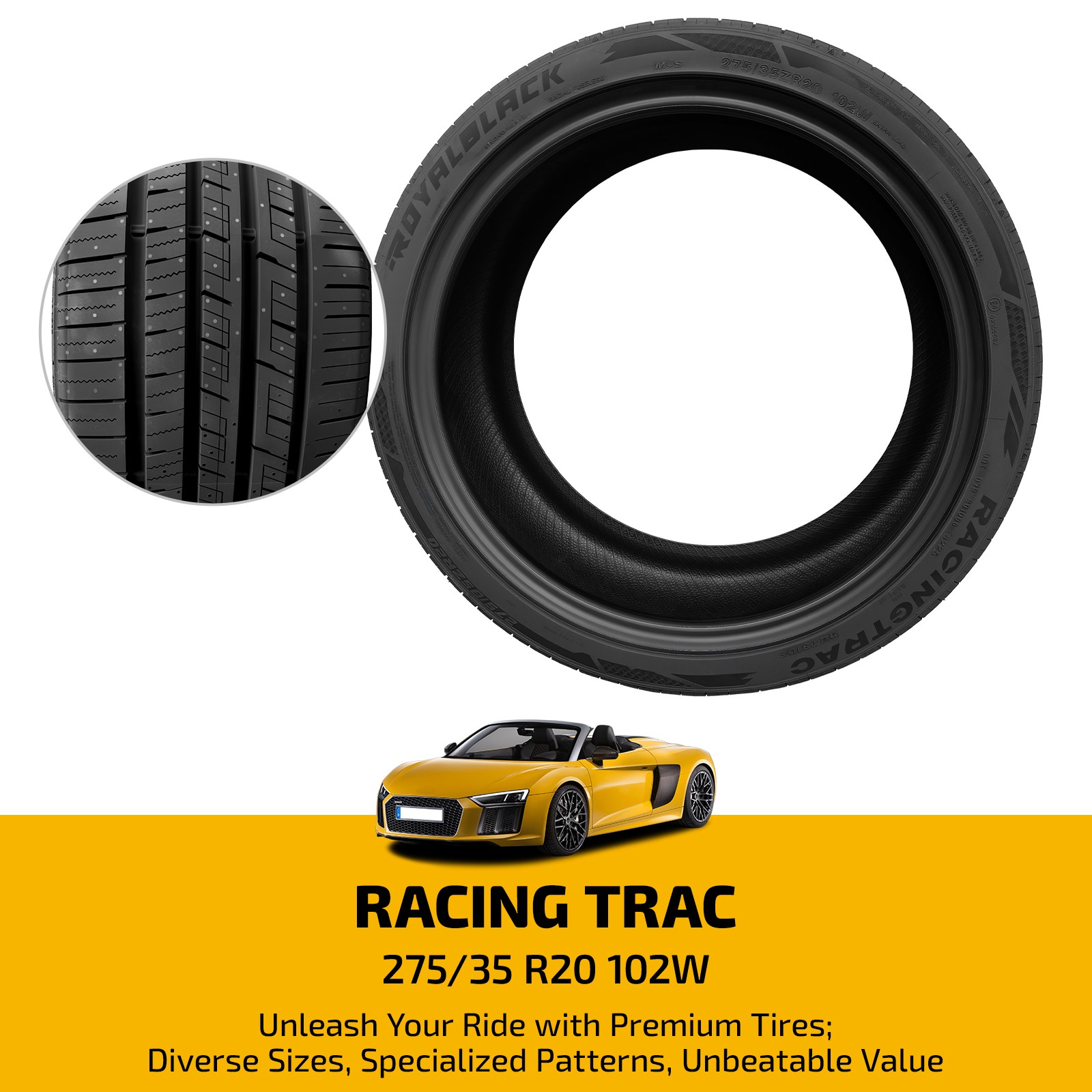 Premium Racing Trac 275/35 ZR20 102W Ultra HP High Performance Tire 7.4mm Tread