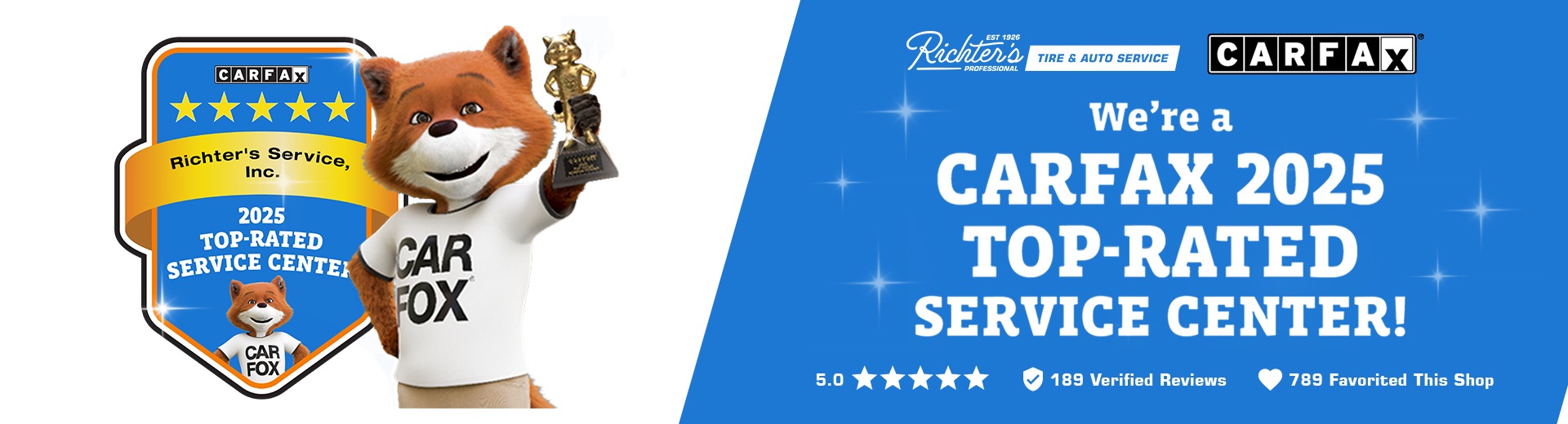 Richter's Service, Inc. — CARFAX 2025 Top-Rated Service Center. 5.0 rating, 251 verified reviews.